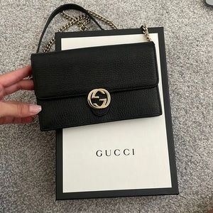 Gucci Black Calfskin Interlocking G Chain Crossbody